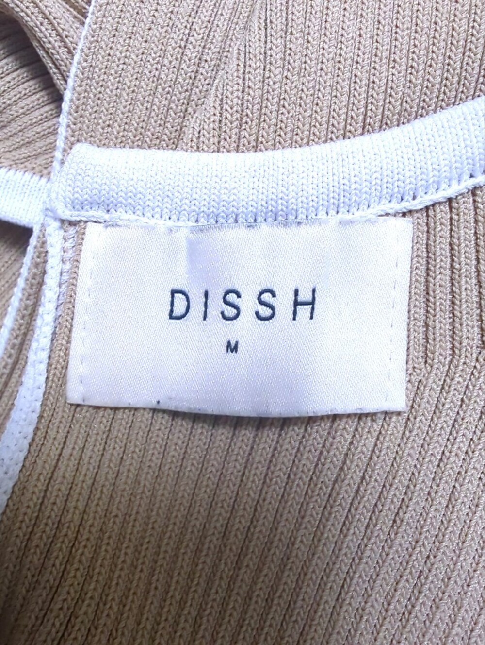 DISSH Binding Wheat Knit Midi Dress Cutout Beige White Piping M Minimalist - Picture 8 of 10